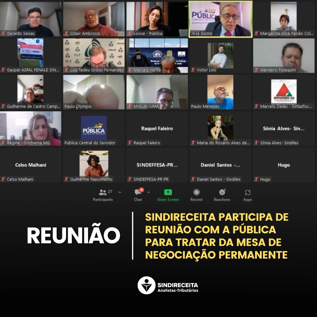 Sindireceita participa de reunião da Pública para tratar da Mesa de Negociação Permanente